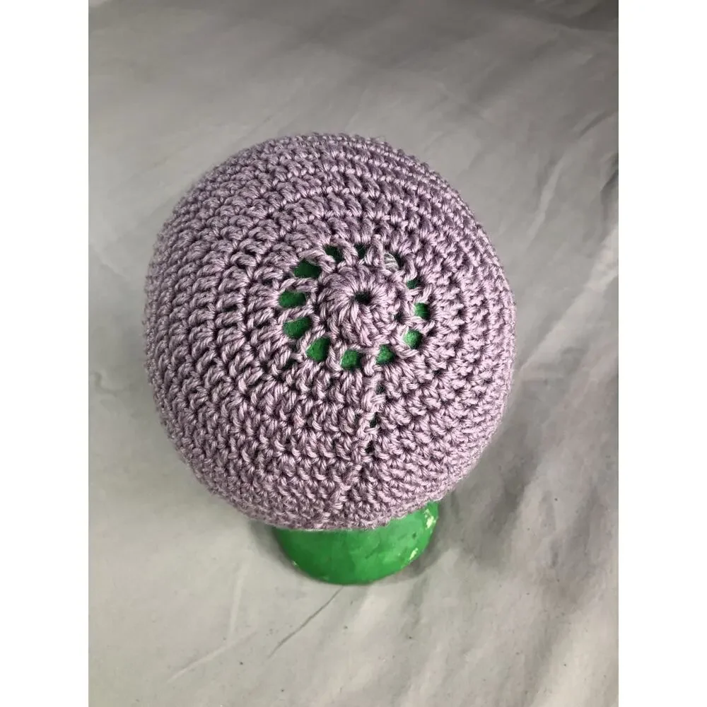 Hand Crocheted Beanie Cap Hat‎ Lavender/Lilac Size Large Handmade Boho Hippie